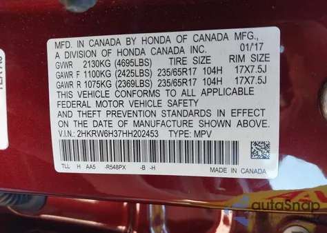 2017 Honda Cr-V Lx from USA, damaged, VIN 2HKRW6H37HH202453